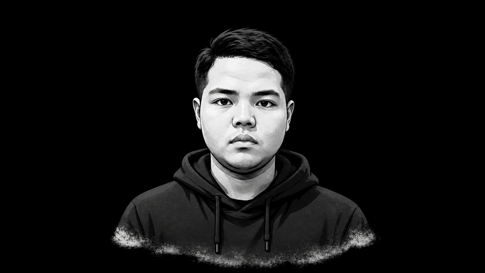 Black and white portrait illustration of Khasbi Maulana